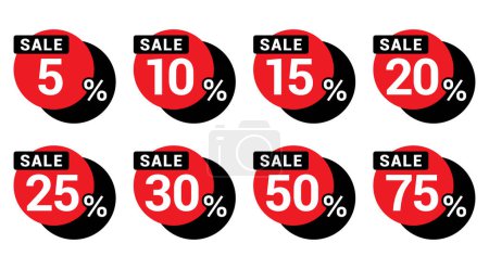 Sales tag set in creative rounded bubble, arrow down and different percentage numbers