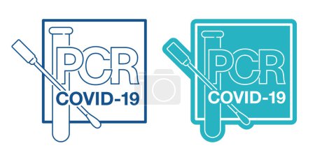 Illustration for COVID-19 PCR testing banner in thin line - polymerase chain reaction - disease prevention and fight against coronavirus pandemic - vector emblem - Royalty Free Image