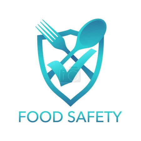 Illustration for Food safety - scientific discipline that prevent food-borne illness. Cooperation of handling, preparation, and storage of food. Isolated modern vector emblem - Royalty Free Image