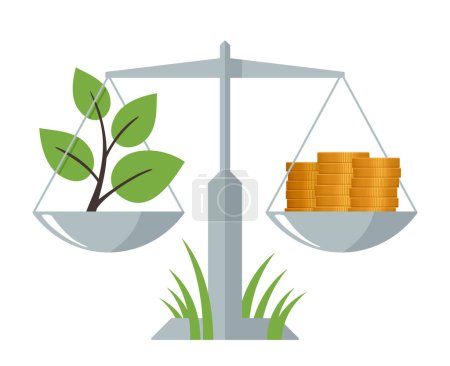 Concept d'économie verte - équilibre entre écologie et revenus. Illustration vectorielle isolée