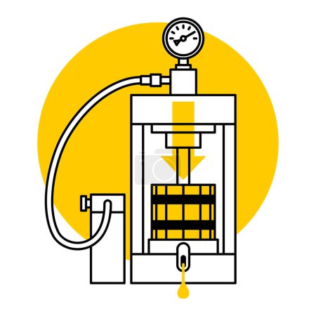 Ilustración de Extractor de aceite de prensa en frío: procesamiento de semillas oleaginosas sin calor ni productos químicos. Sello vectorial para el etiquetado de productos cosméticos y para el cuidado de la piel - Imagen libre de derechos