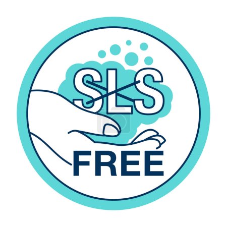 Ilustración de SLS libre, ningún ingrediente dañino - libre de componente de espuma de sulfato de sodio Laureth en cosméticos y productos de limpieza - emblema para el empaquetado de productos - Imagen libre de derechos