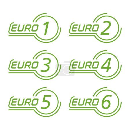 Illustration for European emission standards stickers set - - acceptable limits for exhaust emissions of new vehicles sold in the European Union and EEA member states - Royalty Free Image