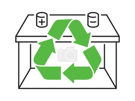 Illustration for Lead-acid battery recycling sign - technology and solutions for reuse a car accumulator. Isolated vector icon. - Royalty Free Image