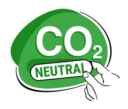 Ilustración de Insignia verde neutra en CO2. Huella neta de carbono cero en forma de burbuja abstarct - emisiones de carbono libres sin contaminación atmosférica producción industrial ecológico signo aislado - Imagen libre de derechos