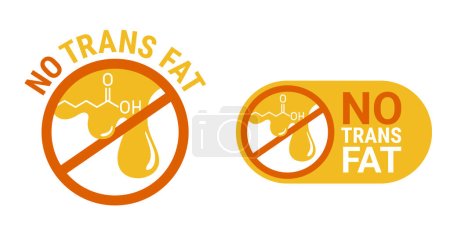 Illustration for NO trans fat pictogram - strikethrough fatty acid drop with chemical formula. Labeling for natural organic healthy food - Royalty Free Image