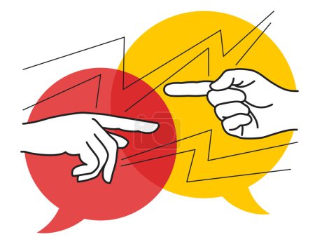 Illustration for Mutual accusations and emotional misunderstanding with pointing gestures. Isolated vector illustration - Royalty Free Image