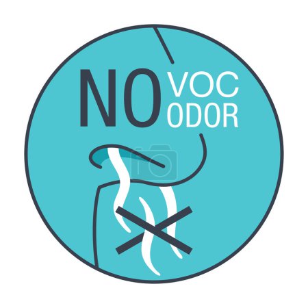 Téléchargez les illustrations : No Odor and No VOC - flat icon for labeling of cleaning agent or household chemicals - en licence libre de droit