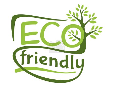 Ilustración de Eco friendly green emblem for healthy or natural products made with clear technology - isolated vector motivational badge - Imagen libre de derechos