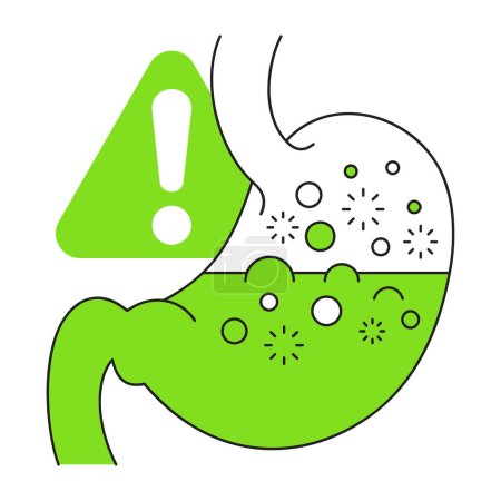 Illustration for Stomach juice - Gastric acid icon in thin line. Digestive fluid formed in stomach lining, with normal, high and low level of acid - Royalty Free Image