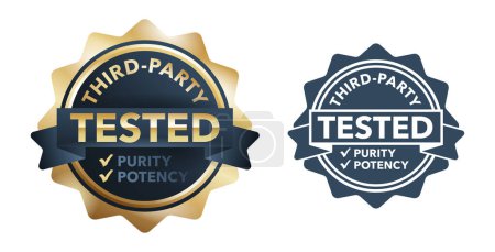 Téléchargez les illustrations : Third-party tested for purity and potency - labeling for safe products in golden seal style - en licence libre de droit