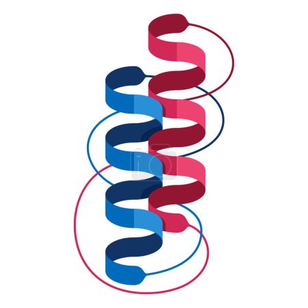 Ilustración de Icono plano de proteínas con 2 espirales de muestra: estructura 3D resuelta por cristalografía de rayos X, con fragmentos plegados y desplegados. Ilustración vectorial aislada - Imagen libre de derechos