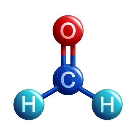Ilustración de Formaldehyde 3D scheme with molecular structure - organic CH2O compound - pungent-smelling colourless gas that polymerises spontaneously into paraformaldehyde - Imagen libre de derechos