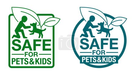 Illustration for Safe for Pets and Children sticker - cleaning supplies and agents that friendly for home animals and kids - Royalty Free Image