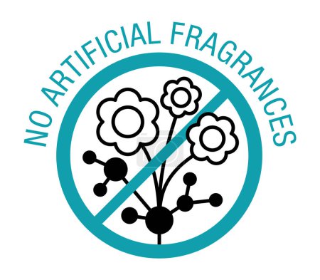 Illustration for No Artificial Fragrances - striketrough harmful synthetic ingredients. Flat isolated stamp - Royalty Free Image