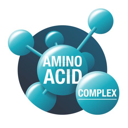 Ilustración de Icono 3D complejo de aminoácidos: compuestos orgánicos que componen las proteínas y se utilizan en la industria alimentaria, condimento, suplemento de culturismo, alimentación animal. Ilustración vectorial - Imagen libre de derechos