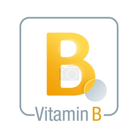 Ilustración de Plantilla de etiqueta de vitamina B con espacio borroso en blanco para el número. Elemento vectorial aislado para el envasado de complementos alimenticios - Imagen libre de derechos