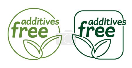 Ilustración de Libre de aditivos - pegatina para compuestos de productos saludables. Pictograma de vector verde plano - Imagen libre de derechos