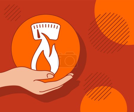 Illustration for Diet plan banner decoration. Planning of healthy nutrition with thematical picture - hand holding weighing scales - Royalty Free Image