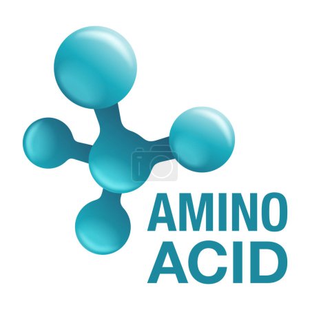 Ilustración de Icono de aminoácido 3D - compuestos orgánicos que componen las proteínas y se utilizan en la industria alimentaria, condimento, suplemento de culturismo. emblema del vector - Imagen libre de derechos