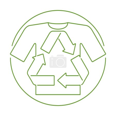 Téléchargez les illustrations : Textile à partir de matériaux recyclés, production et industrie durables et zéro déchet. T-shirt avec panneau de recyclage. Illustration vectorielle - en licence libre de droit