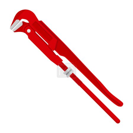 Illustration for Red Spanner pipe wrench - hand fixing tool for car fixing or plumbing works. Isolated vector illustration - Royalty Free Image