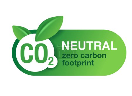 Téléchargez les illustrations : Badge CO2 neutre. Image verte dans un style abstrait, empreinte carbone nette zéro - émissions de carbone sans pollution atmosphérique production industrielle. Stratégie respectueuse de l'environnement - en licence libre de droit