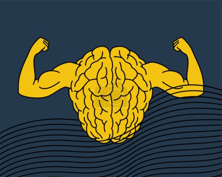 Ilustración de Músculos cerebrales - prueba de edad de su mente. Salud mental con metáfora - cerebro como culturista - Imagen libre de derechos