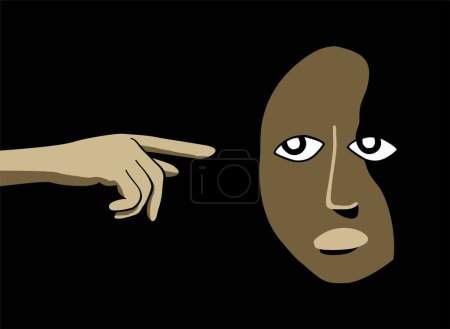 Illustration for Victim of bullying. Index fingers pointing at sad depressed person feeling shame, guilty. Vector illustration for society conviction, denunciation, blame, accusing concept - Royalty Free Image