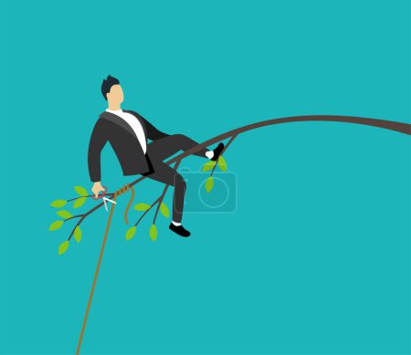Illustration for Startup or business career concept - businessman using tree branch as catapult - Royalty Free Image
