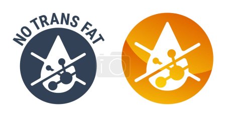 Illustration for NO trans fat pictogram - strikethrough fatty acid drop with chemical formula. Labeling for natural organic healthy food - Royalty Free Image