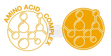 Ilustración de Emblema complejo de aminoácidos: compuestos orgánicos monómeros que componen las proteínas. Emblema en línea delgada - Imagen libre de derechos