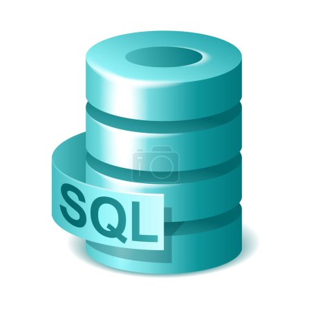 Illustration for SQL icon in 2D style - database server disc with text. Isolated vector pictogram - Royalty Free Image