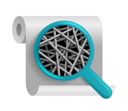 Icono de nanofibra: fibras textiles con rango de nanómetros, generadas a partir de diferentes polímeros con diferentes propiedades físicas. Emblema 3D isométrico de membrana. Ilustración vectorial