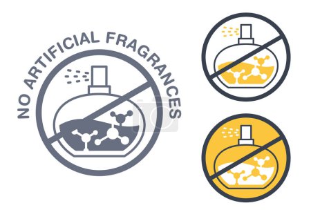 Illustration for No Artificial Fragrances - striketrough harmful synthetic container. Flat isolated stamp - Royalty Free Image