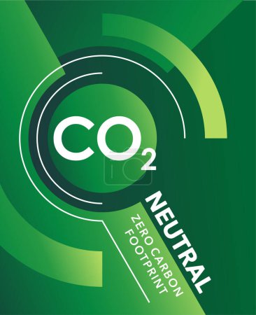 Téléchargez les illustrations : CO2 neutre. Bannière verte dans un style géométrique, empreinte carbone nette zéro - en licence libre de droit