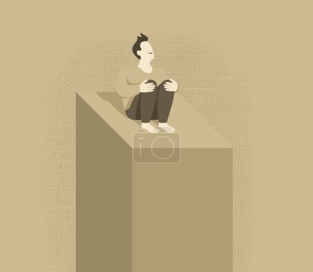 Character sitting inside his own Comfort Zone. Thematical abstract vector illustration 