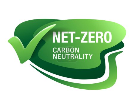 Téléchargez les illustrations : Insigne Net-Zero. Neutralité carbone - pas de pollution atmosphérique production industrielle - en licence libre de droit
