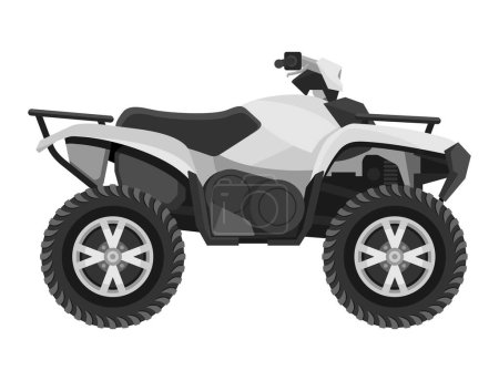 Illustration for White Quad bike in side view. Four-wheeled motorcycle in flat style - isolated icon transportation. Vector illustration - Royalty Free Image