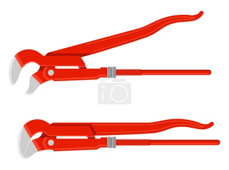 Illustration for Red Spanner pipe wrench - hand fixing tool for plumbing works. Isolated vector illustration - Royalty Free Image