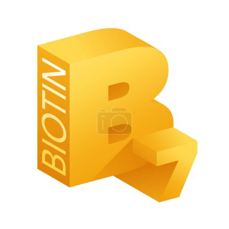 Illustration for Biotin 3D isometric icon - Vitamin B7 as dietary food supplement - Royalty Free Image