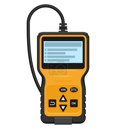 Ilustración de OBDII herramienta de lector de código de diagnóstico - escáner portátil de sistemas de automóviles para identificar problemas - Imagen libre de derechos