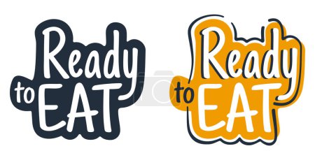 Illustration for Ready-to-Eat artistic badge for labeling of food that precooked without prior preparation or cooking - Royalty Free Image