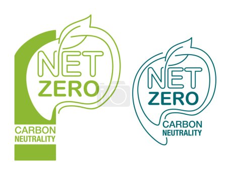 Téléchargez les illustrations : Net Zero - badge de neutralité carbone - aucun modèle écologique de production industrielle de pollution atmosphérique - en licence libre de droit
