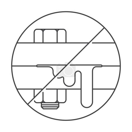 Illustration for Leak protection gasket for car oil pan thin line icon - strikethrough leaking motor oil between pan and engine - Royalty Free Image