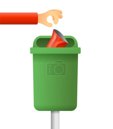 Illustration for Hand throwing used packaging into the trash bin. Recycling isolated Vector Concept - Royalty Free Image
