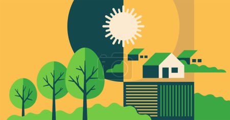 Illustration for Sustainable Land Management - conservation initiatives of land use poster. Or just a beautiful abstract vector landscape - Royalty Free Image