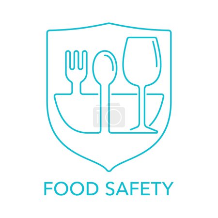 Illustration for Food safety - scientific discipline that prevent food-borne illness. Cooperation of handling, preparation, and storage of food. Isolated modern vector emblem in thin line - Royalty Free Image