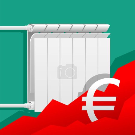 Illustration for European prices sharp jump for household heating in the winter - radiator with rope tag - Royalty Free Image