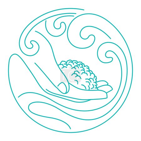 Illustration for Sea salt badge in thin line - ingredient produced by evaporation of ocean or lake water - Royalty Free Image